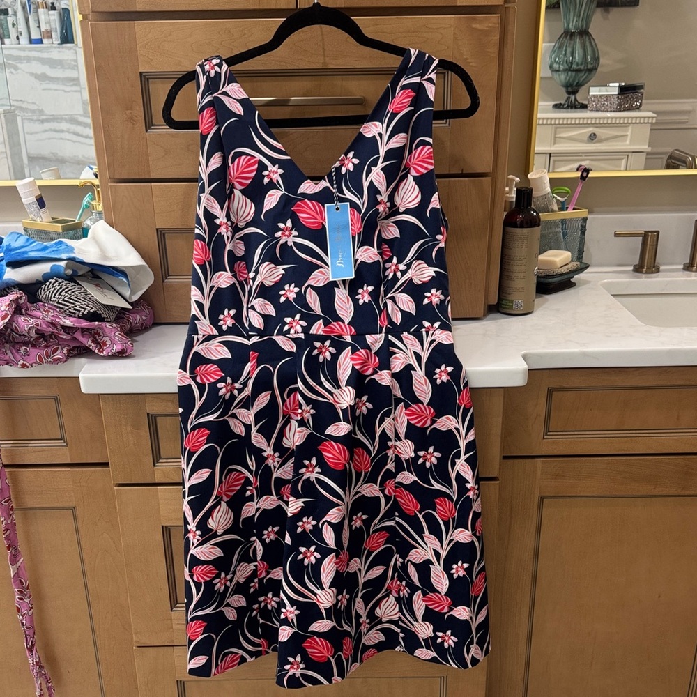 Draper James Pink and Navy Floral Mini Dress